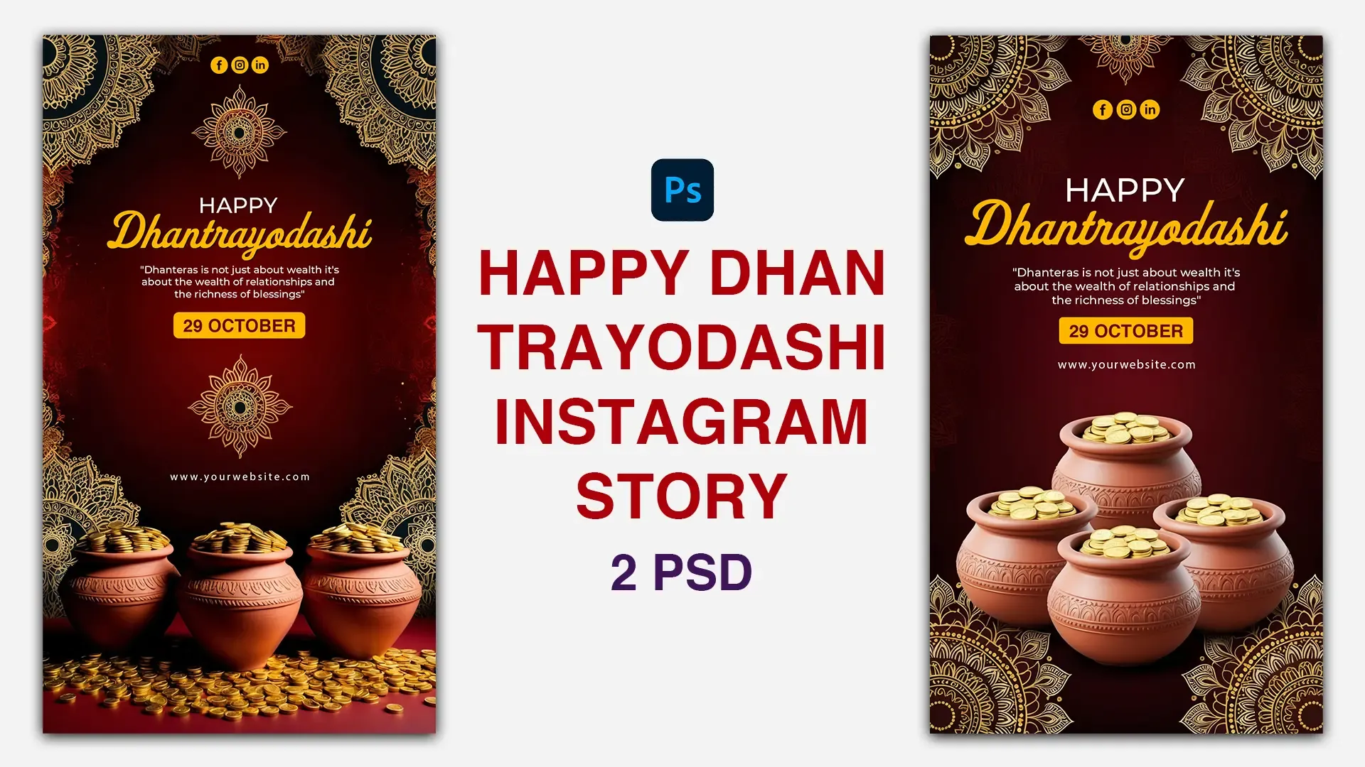 Happy Dhanteras Instagram Story PSD with Elegant Mandala and Wealth Symbolism